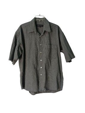 Perry Ellis Portfolio Shirt 16.5 Black White Plaid SS Button Cotton Blend #I-11